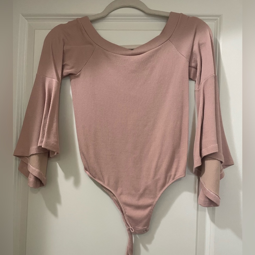 Pink fancy sleeve body suit